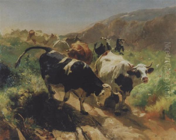 Abstieg Von Der Alp Oil Painting by Johann Rudolf Koller
