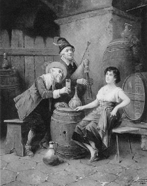 Im Weinkeller Oil Painting by Lajos Koloszvary