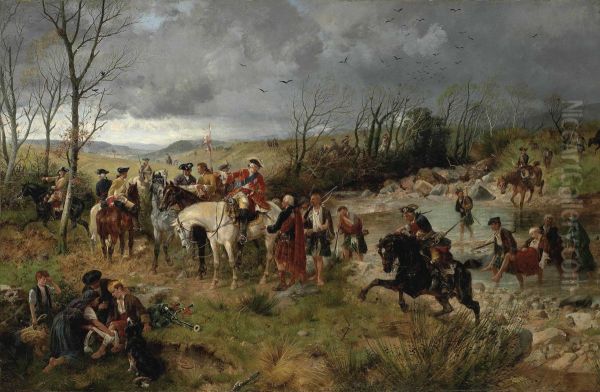 Halt Of Prince Charles Edward On The Banks Of The Nairne Oil Painting by Richard Beavis
