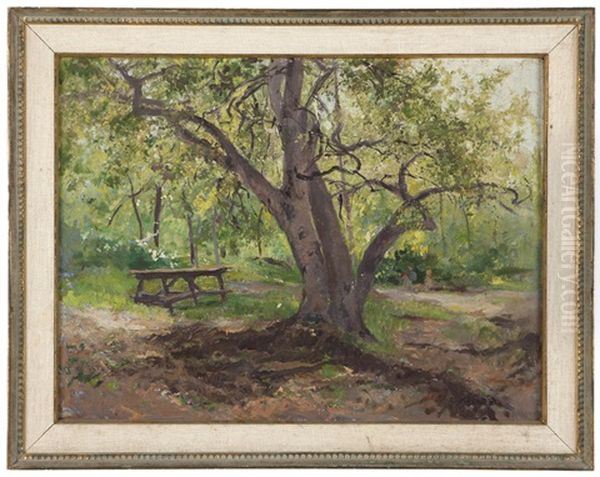 Figures In A Wooded Park Oil Painting by Emil Kosa Sr.
