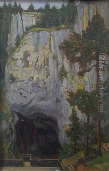 Cavern Entrance Oil Painting by Emil Kosa Sr.