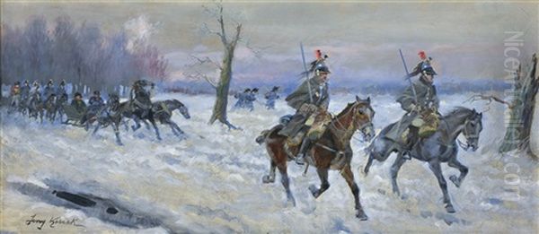 Napoleon Returning From Moscow Oil Painting by Jerzy Kossak