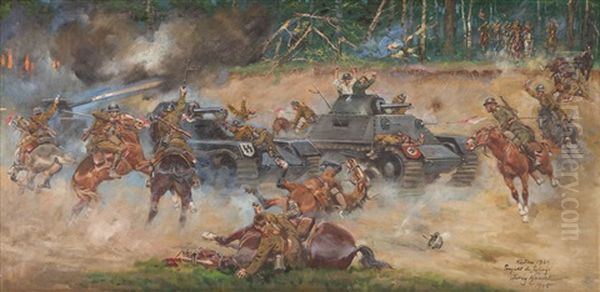 A Sketch To 'polonia Oil Painting by Jerzy Kossak