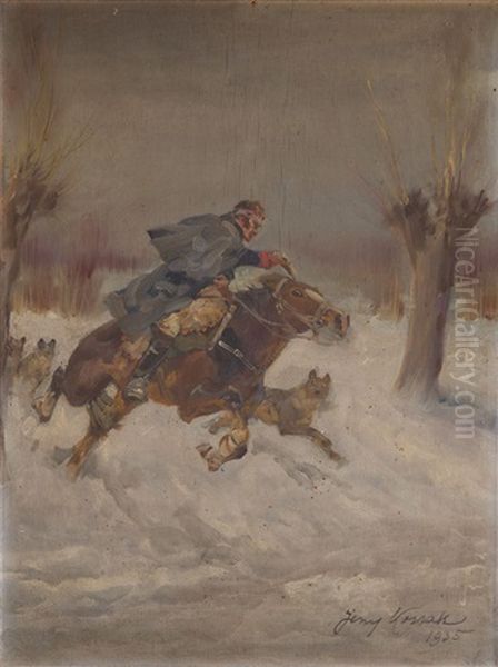 Poscig Wilkow Za Ulanem Oil Painting by Jerzy Kossak