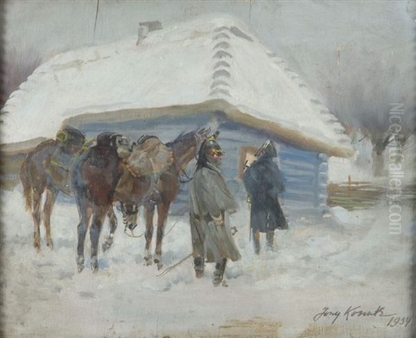 Scene From The Napoleonic Campaign Oil Painting by Jerzy Kossak