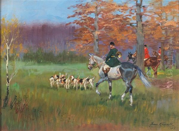 Parforce Hunting Oil Painting by Jerzy Kossak