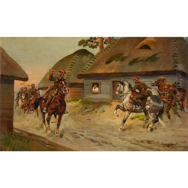 Polish Cavalry, Call To Arms Oil Painting by Jerzy Kossak