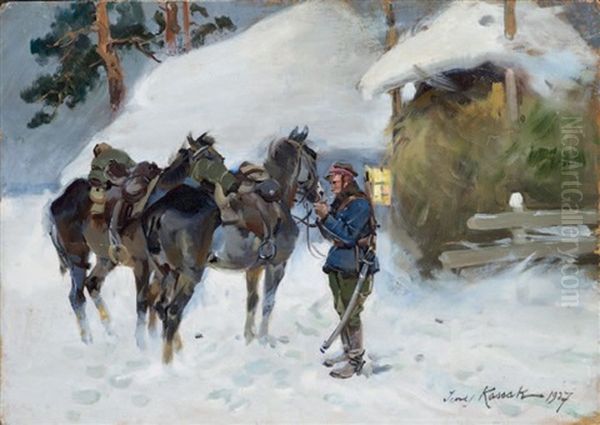 La Halte Oil Painting by Jerzy Kossak