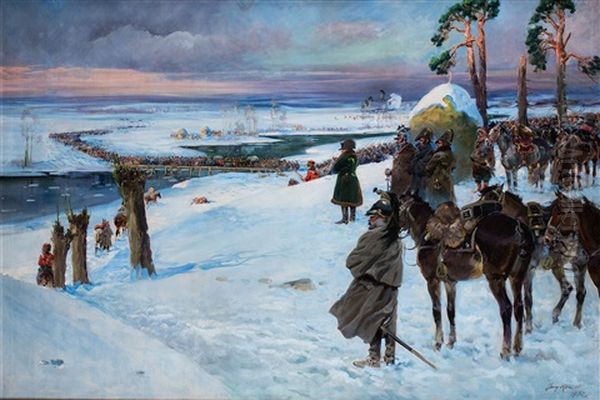 Napoleon Ze Sztabem Oil Painting by Jerzy Kossak