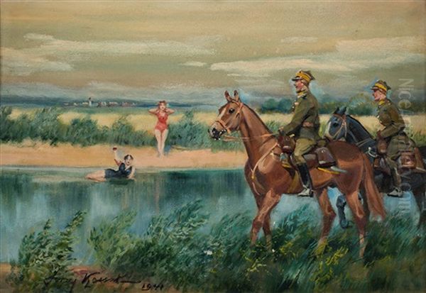Spotkanie Na Plazy Oil Painting by Jerzy Kossak