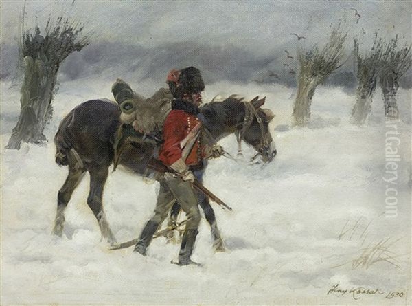 Rider. Across Heavy Snows Oil Painting by Jerzy Kossak