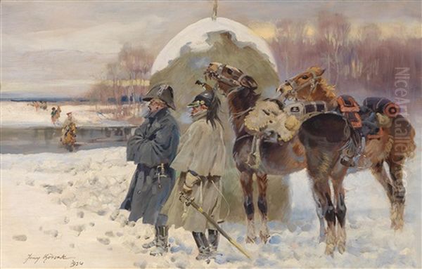 Flussuberquerung Der Truppe Oil Painting by Jerzy Kossak