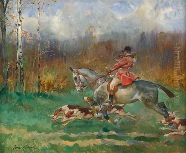 Reiter Mit Hunden Bei Der Parforcejagd Oil Painting by Jerzy Kossak