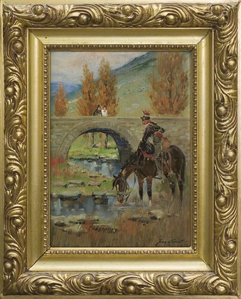 From Spain. Chevau Watering A Horse Oil Painting by Jerzy Kossak