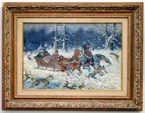 Wolves Attacking Troika Oil Painting by Jerzy Kossak