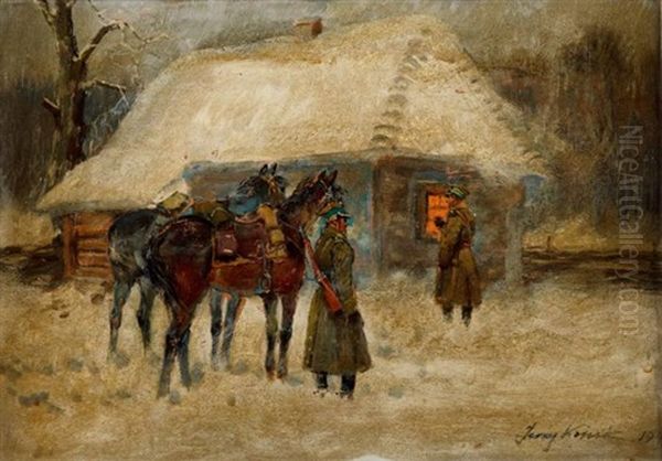 Popas Oil Painting by Jerzy Kossak