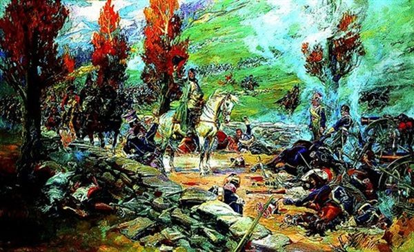 Napoleon W Wawozie Somosierry Oil Painting by Jerzy Kossak
