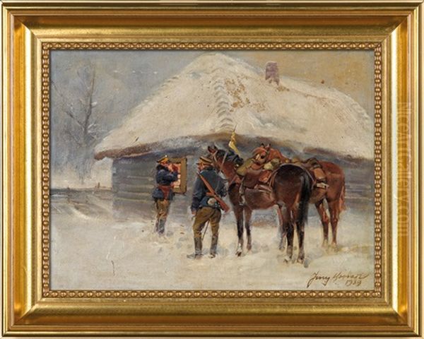 Knocking At Window Oil Painting by Jerzy Kossak