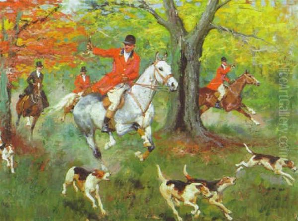 A Fox Hunt Oil Painting by Jerzy Kossak