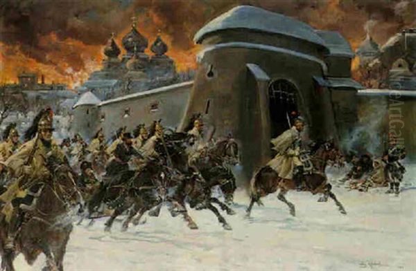 The Charge Oil Painting by Jerzy Kossak