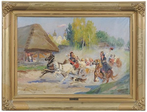The Wedding Party Oil Painting by Woiciech (Aldabert) Ritter von Kossak