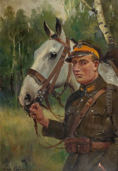 Ulan Z Koniem Oil Painting by Woiciech Ritter Von Kossak