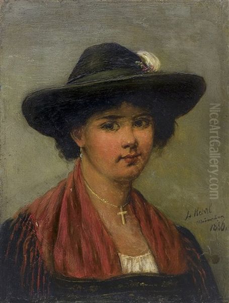 Girl In Hat Oil Painting by Woiciech (Aldabert) Ritter von Kossak