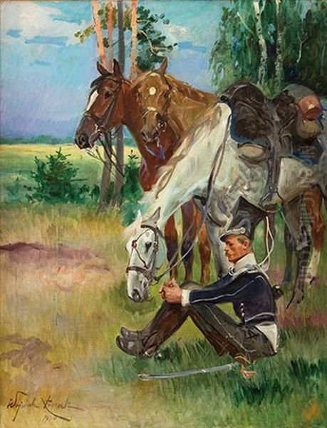 Odpoczynek Ulana Oil Painting by Woiciech (Aldabert) Ritter von Kossak