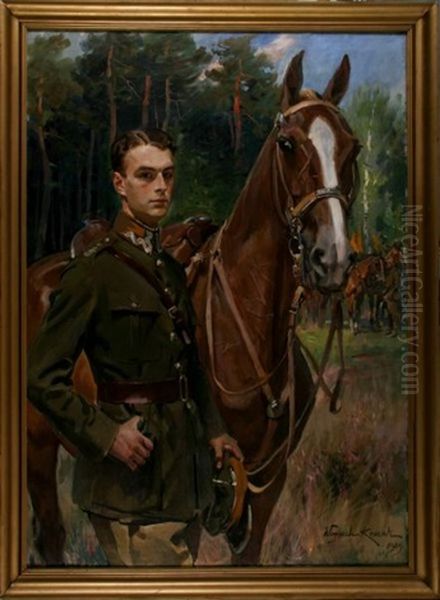 Portret Ppor. Stefana Zamoyskiego Z Koniem Oil Painting by Woiciech (Aldabert) Ritter von Kossak