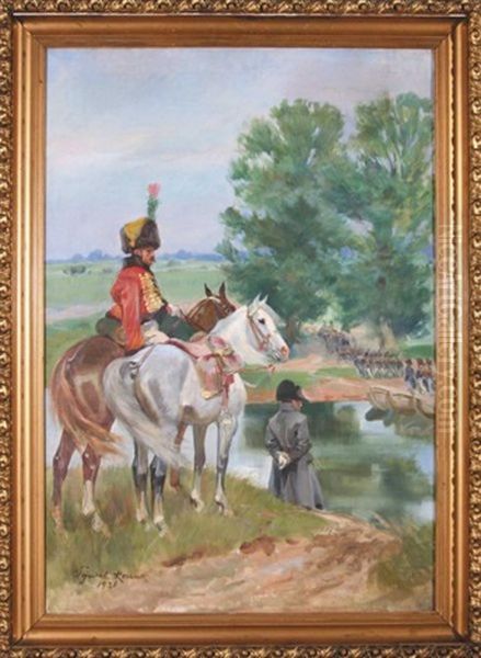 Napoleon Nad Niemnem Oil Painting by Woiciech (Aldabert) Ritter von Kossak