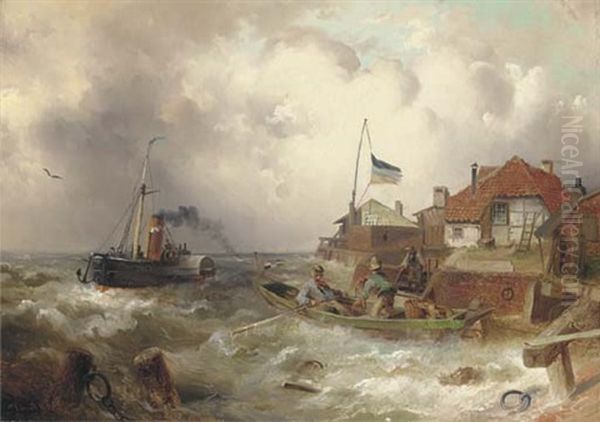 Rowing Out In Choppy Waters Oil Painting by Paul Koester