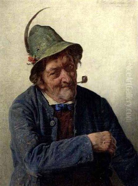Pfiffiger Bauer Mit Pfeife Oil Painting by Hugo Kotschenreiter