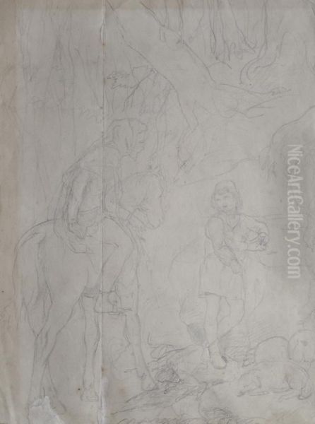 Cimabue E Giotto (fronte E Retro) Oil Painting by Luigi Bechi