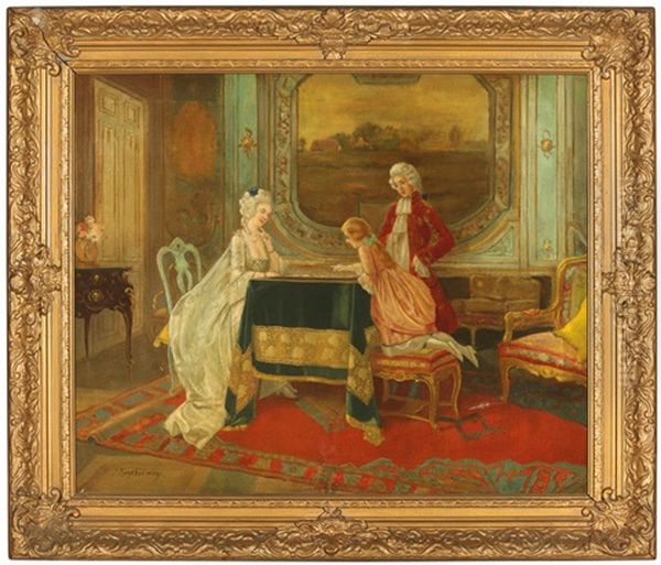 Rococo Interior With Figures Oil Painting by Anton Kozakiewicz