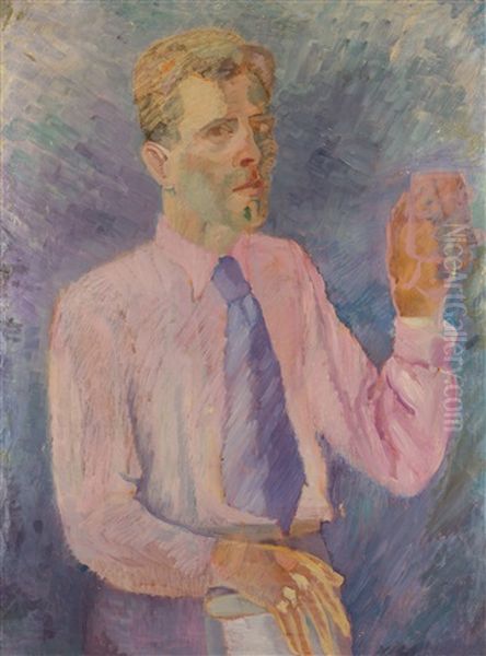 Self-portrait In Pink Oil Painting by Dmitry Krapivny