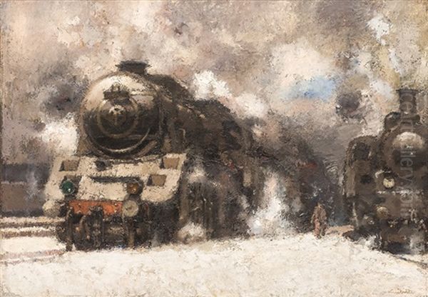 Lokomotiva 498.0 Oil Painting by Vilem Kreibich