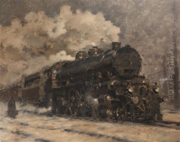 Locomotive Oil Painting by Vilem Kreibich