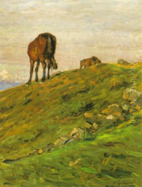 Landskap Med Hastar Oil Painting by Nils Kreuger