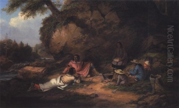 Leisure Moments At Big Rock Oil Painting by Cornelius David Krieghoff