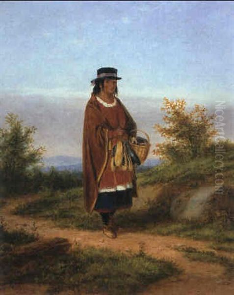 A Moccasin Seller Oil Painting by Cornelius David Krieghoff