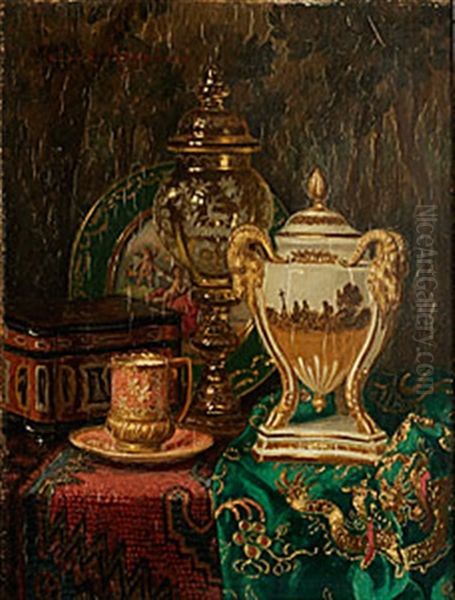 Stilleben Med Kopp Och Urna Oil Painting by Julius Johann Ferdinand Kronberg