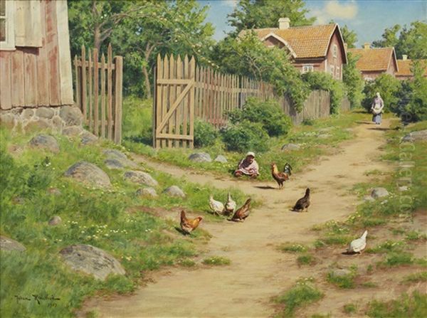 Sommaridyll Oil Painting by Johan Fredrik Krouthen
