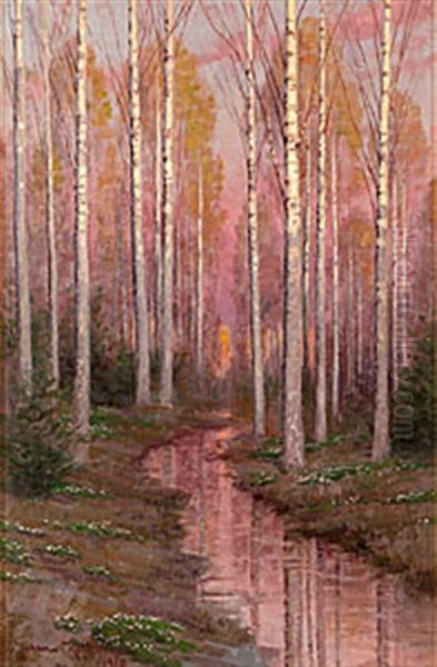 Bjorkskog Oil Painting by Johan Fredrik Krouthen