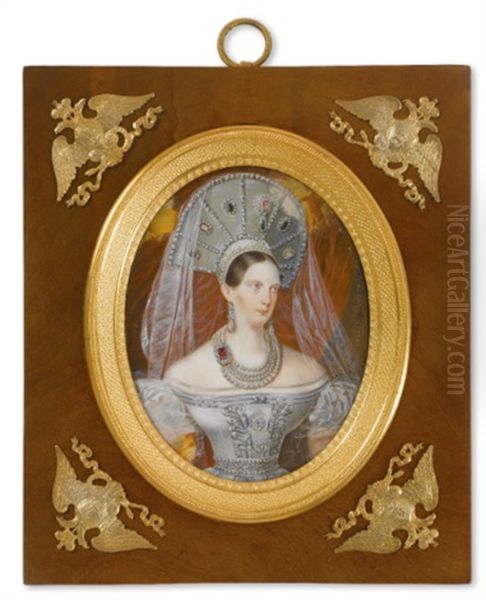 A Portrait Of Empress Alexandra Fedorovna Oil Painting by Franz Krueger