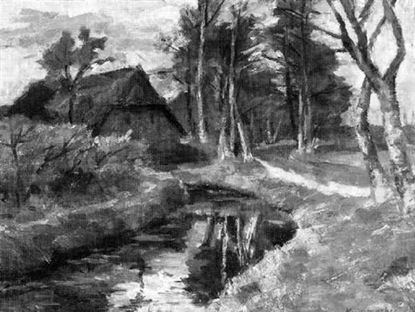 Lichte Herbstlandschaft Mit Bauernhaus Bei Worpswede Oil Painting by Karl Krummacher