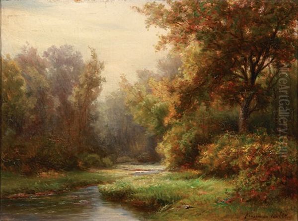 Summer Landscape With A Curving Stream Oil Painting by Hendrik Dirk Kruseman van Elten