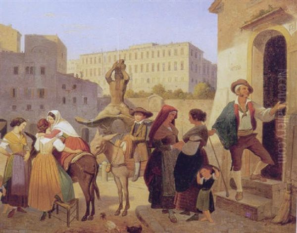 En Familie Fra Landet I Faerd Med At Rejse Bort Fra Rom Oil Painting by Albert Kuchler
