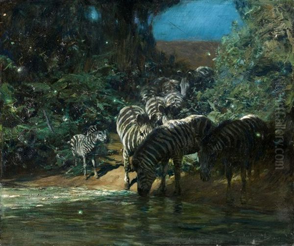The Tropical Night At The River Oil Painting by Wilhelm Friedrich Kuhnert