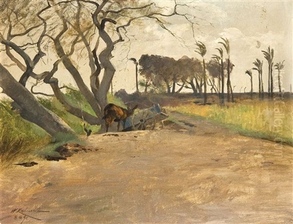 Landschaft Mit Eselskarren In Agypten Oil Painting by Wilhelm Friedrich Kuhnert