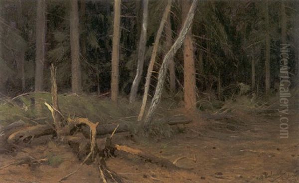 Waldrand. Umgesturzter Baumstamm Im Urwald Von Bialowies/rusland Oil Painting by Wilhelm Friedrich Kuhnert